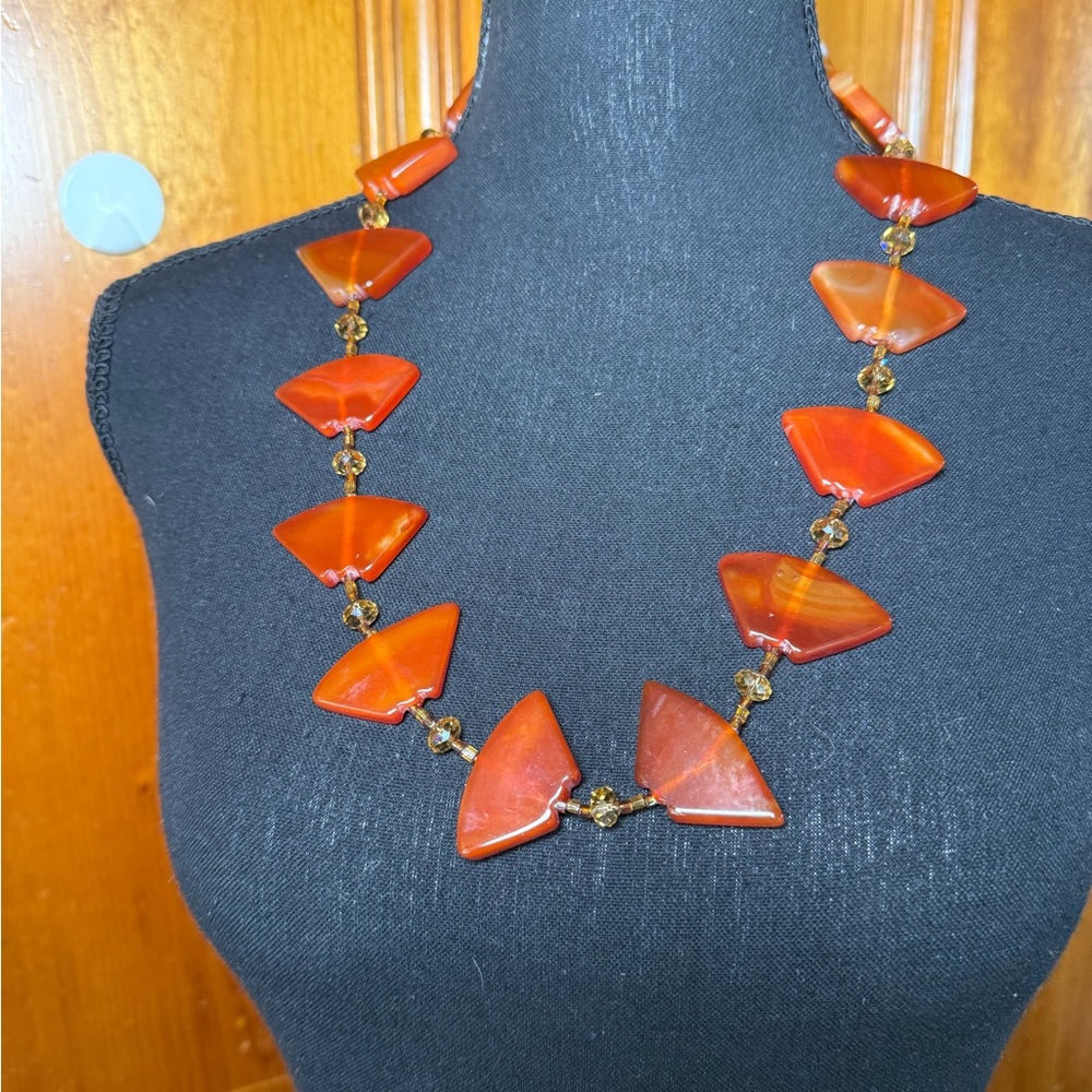Glass Orange Beaded Geometric Necklace‎